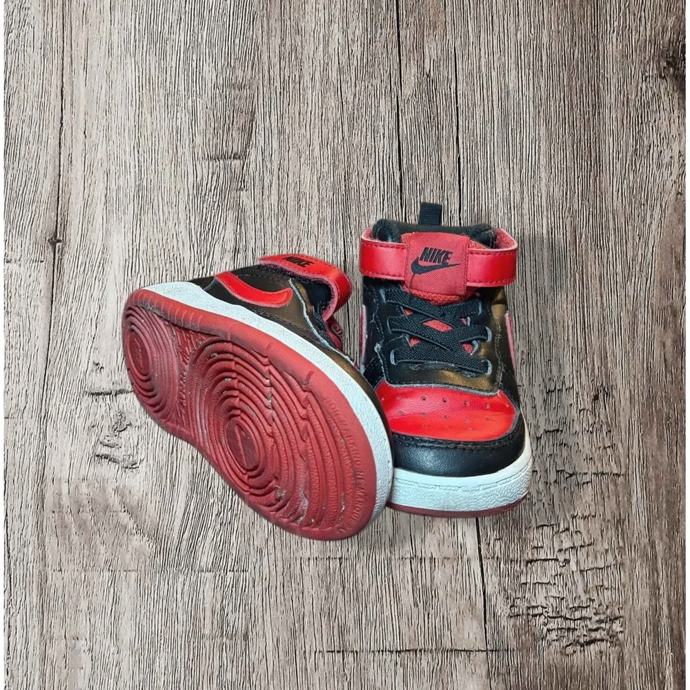 Nike Court Borough Bred Hi Top Sneaker CD7784-003 Red Black Straps Toddler 6C